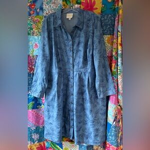MODCLOTH chambray Blue Floral Button-Up shirt Dress PLUS SIZED 2x!